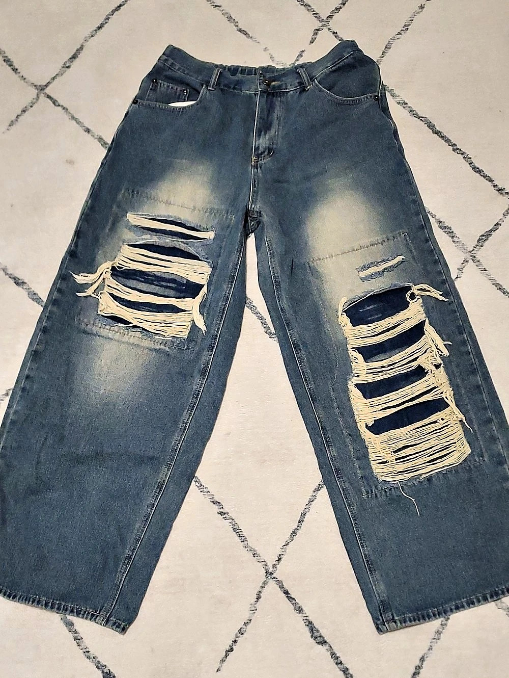 Elfric Eden Distressed Baggy Relaxed Jeans in Blue Size Large